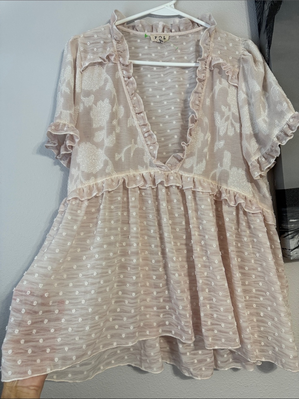 POL Pale Blush Swiss Dot Ruffle Tunic - Picture 4 of 9